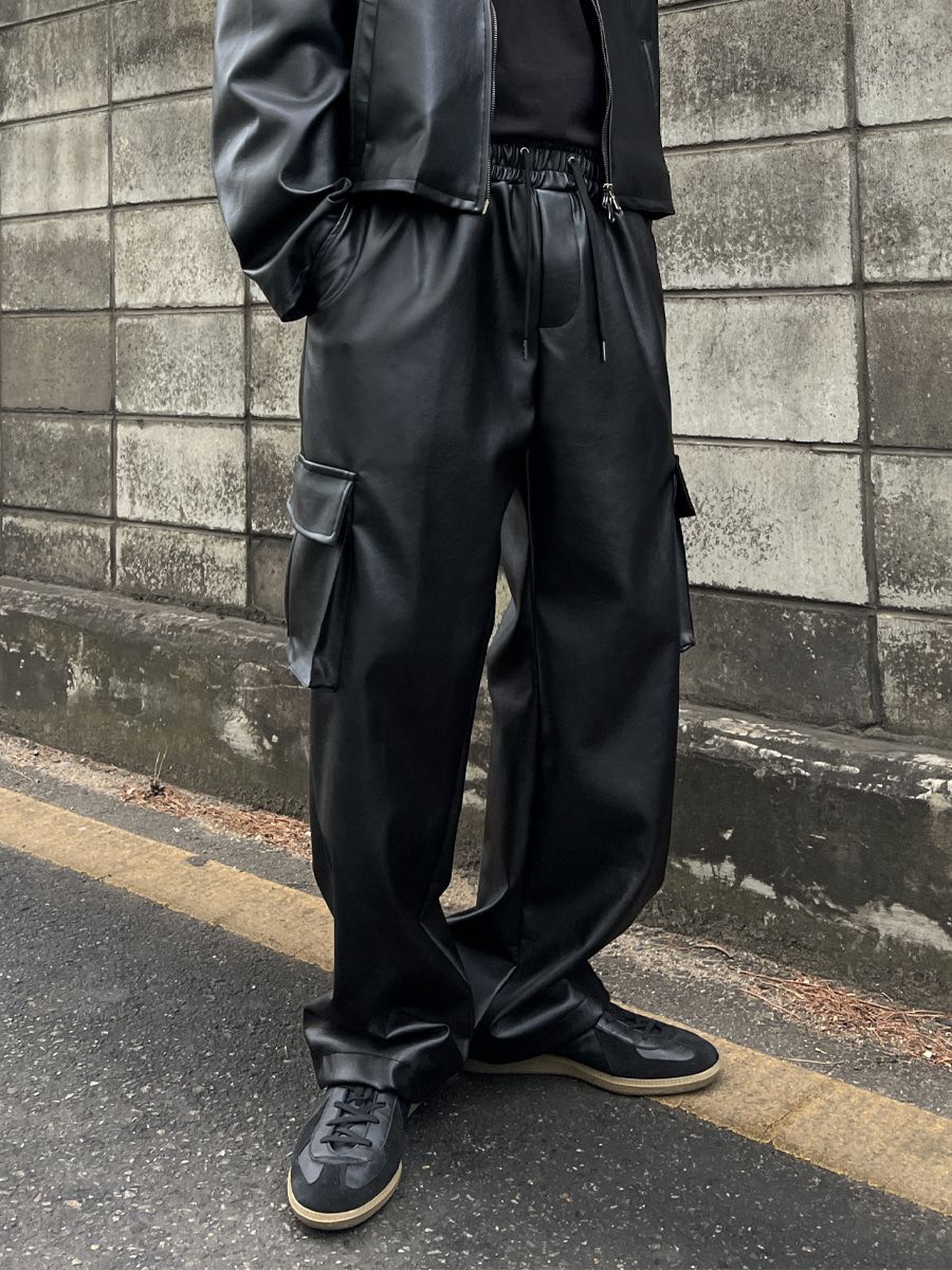 Leather Cargo Wide Pants